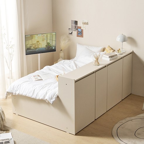 알파침대 모아 책장형 멀티 수납침대 SS+애쉬드 독립스프링