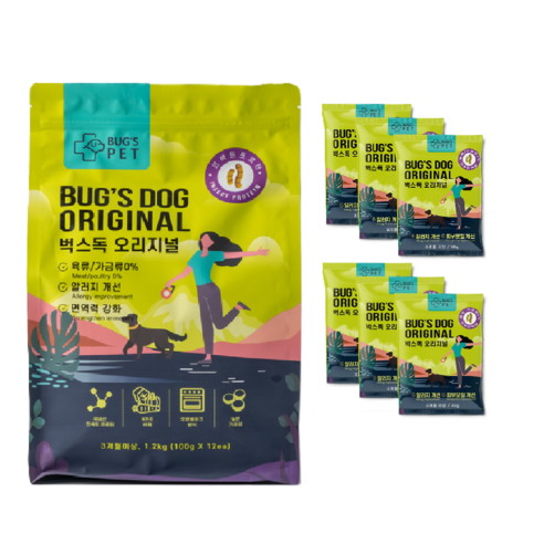 벅스독 오리지널 사료 + 샘플 30g 6개, 곤충, 1.2kg, 1세트