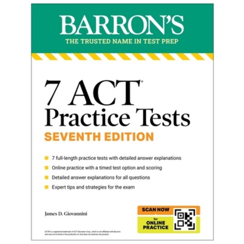 (영문도서)7 ACT Practice Tests Seventh Edition + Online Practice Paperback, Barrons Educational Services, English, 9798349700101