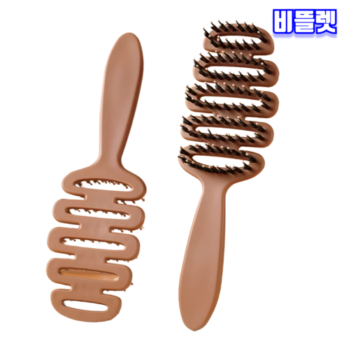 비뜰렛 헤어볼륨빗 승무원머리 뿌리볼륨 헤어브러쉬 드라이 두피마사지, 브라운, 2개
