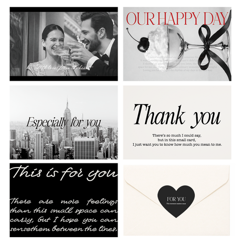 포포샵 감성 메세지 카드 편지지+봉투+스티커 세트, 20개, 모던 블랙