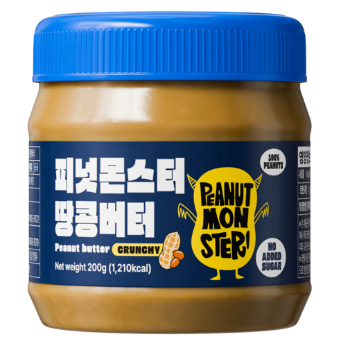 [압도적 고소함] 피넛몬스터 무첨가 무가당 100% 땅콩버터 크런치, 1개, 200g