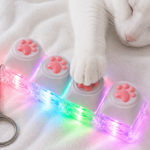 키캡월드 LED 고양이 키캡 키링 클리커 딸깍이 키보드 키홀더, 1개, 화이트