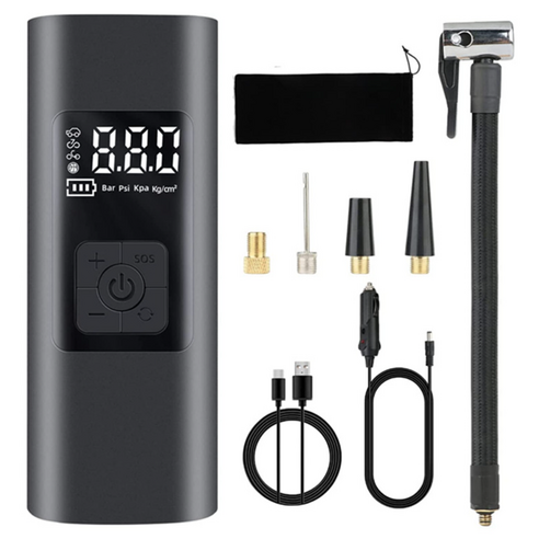 HELLOLEIBOO 유무선 겸용 디지털 타이어 에어 컴프레셔 6000mAh, 그레이, 1개