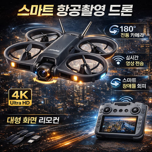 Raniz 블랙 항공촬영 미니 쿼드콥터 드론 대형 스크린 리모컨 실시간 영상 미리보기 180 전동 조절 카메라 스마트 장애물 회피 외장 조명 모듈 2배터리 세트 PRO 드론, 1개, 블랙(스크린 리모컨 세트)