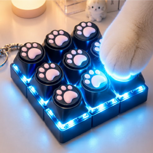 키캡월드 LED 고양이 발바닥 키캡 키링 딸깍이 클리커 키보드 열쇠고리, 1개, 블랙