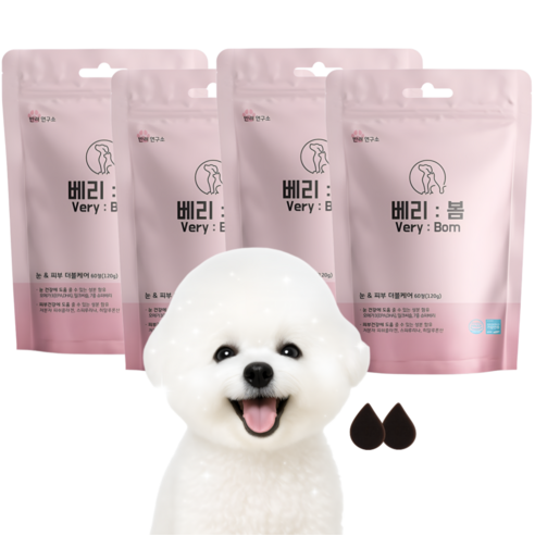 강아지 눈 영양제 피부 오메가3 눈물자국 백내장 예방 베리봄, 60정, 종합영양제, 4개