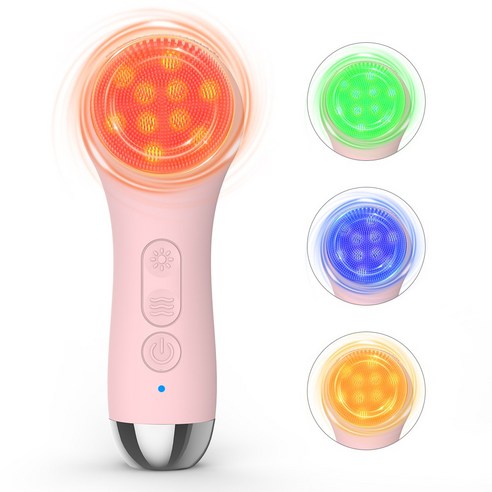 LOMESO 광자 라이트 진동클렌저 온열 세안 진동 브러시 전동 클렌저 4 가지 광자 라이트 조사 얼굴클렌징기계 IPX 7 방수등, 핑크