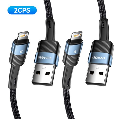 Essager 라이트닝 아이폰 8핀 to USB A타입 고속 충전 케이블 2개입, 2개, 블루, 1m