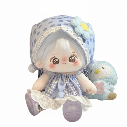 티니숲속 20cm 인형옷 레이스 원피스 삼각 두건 헤어 스카프 세트, 블루, 1개