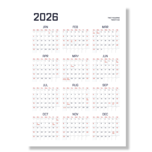 2026년 한장 달력 벽걸이 대형 1년 포스터 달력 플래너 집꾸미기 달력 캘린더 연간계획표 예쁜 감성 미니멀 디자인 인테리어 벽달력 연력 포스터 달력 선물 방꾸미기, 1장, 레드블랙