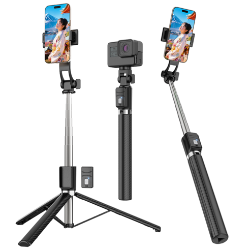 NICESUN 블루투스 휴대폰 삼각대 스마트폰/카메라/고프로 삼각대 셀카봉 170cm S8, 블랙