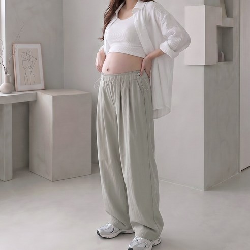 [당일출고] 수엠W 임산부 여름 스트링 와이드 밴딩 팬츠 핀턱 아이스 쿨바지 P31 프바락팬츠