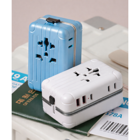 폴리폴 캐리어댑 여행용 멀티어댑터 해외 콘센트 전세계 5포트 초고속, 1개, HOLIDAY 블루