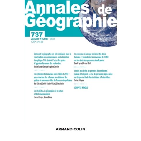 (영문도서)Annales de géographie - N° 737 1/2021 Varia: Varia Paperback, Armand Colin, English, 9782200933395