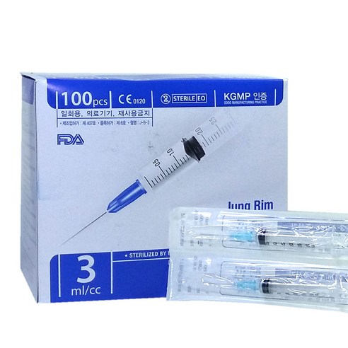정림의료기산업 멸균 일회용 주사기 3ml 23G 23mm 100개입 의료용