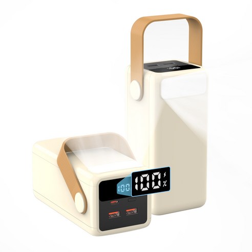 PIUJJA 대용량 고속충전 PD 22.5W QC 3.0 LED조명 차박용 멀티단자 캠핑용 보조배터리 50000mAh, 베이지