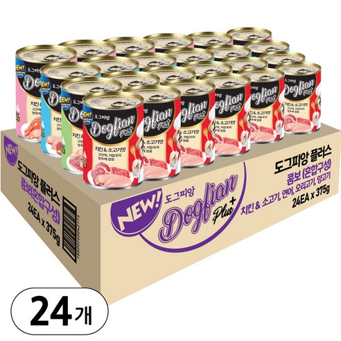 도그피앙 플러스 대용량 강아지캔, 375g, 24개, 혼합맛