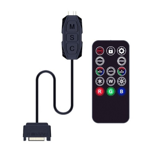 5V ARGB 3핀 컨트롤러 - SATA 전원 - 무선 리모컨 포함 - 유선 버튼(M/S/C) - 케이스 LED 조명 제어, 블랙, 1세트