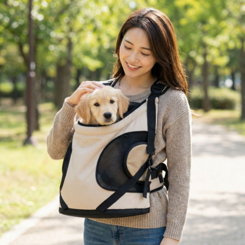 도도몰 반려동물 고양이 강아지이동가방, 1개, 베이지