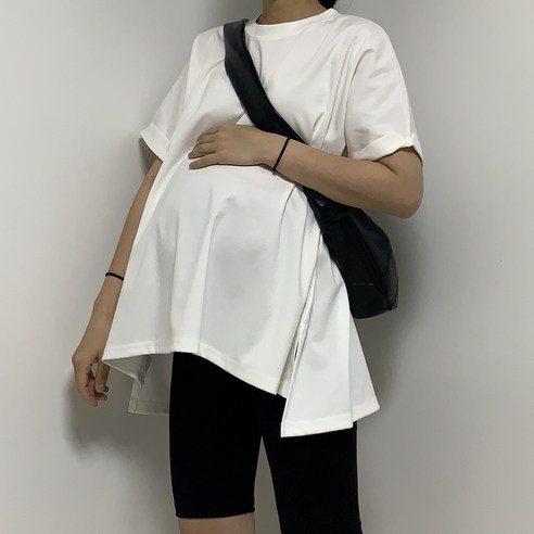 언발 훌 반팔 티셔츠 임산부 기본티 플레어티