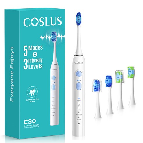 COSLUS 멀티모드음파 전동칫솔+4개 헤드, 1개, 화이트, C30 electric toothbrush