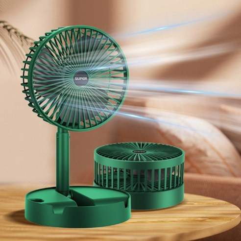 180도 상하스읭 핸드폰 거치대겸용 3단 접이식 USB충전 무선선풍기 2P, Green