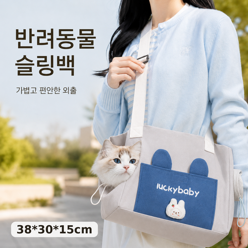 강아지 고양이 이동가방 캔버스 숄더백 반려동물 외출 캐리어 접이식 통풍 토트백, 1개, 블루