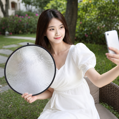 30cm 원형 반사판 사진 촬영 조명 보조 영상 촬영용 휴대용 반사판, 1개, 은백색 30cm