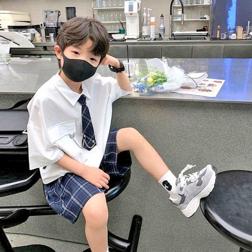 해피델리 포켓셔츠 체크 반바지세트 데일리 등원룩 초등학생투피스 여름투피스 여름정장 넥타이포함 정장 화동 교회 꾸안꾸