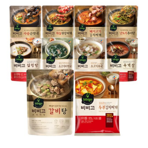 비비고 국 탕 찌개 10종세트 (순댓국+차돌된장찌개+돼지고기김치찌개+추어탕+설렁탕+소고기미역국+소고기무국+육개장+갈비탕+두부김치찌개)
