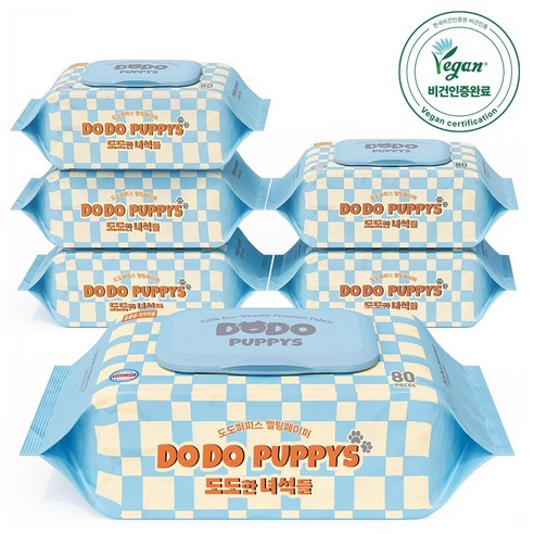 도도퍼피스 플라스틱 0% 강아지 전용 반려 동물 물티슈, 6개, 80개입