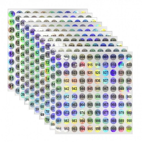 레이저 1-1000 숫자 방수 넘버 스티커, 1세트, 실버(S14080) 1000PCS