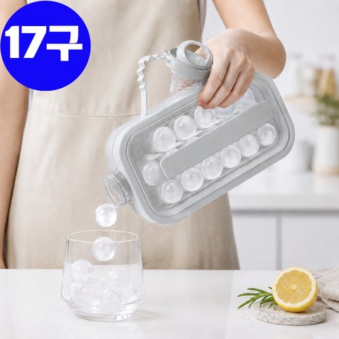 모이비 간편 휴대용 아이스 2in1 원형 얼음 트레이 물병 겸용 (17구), 1개, 인디그레이