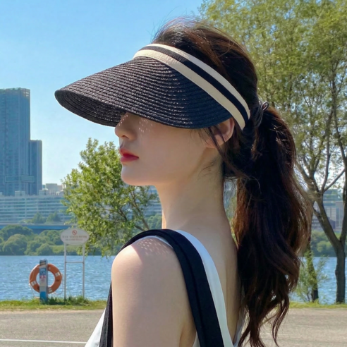 베러바이즈 여성 여름 라탄 밀짚 라피아 햇 썬 캡 모자
