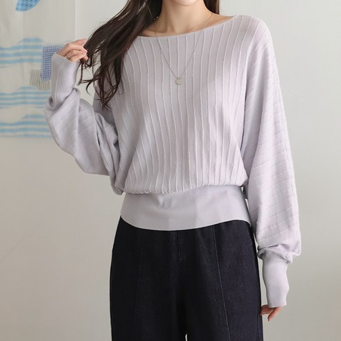 데일리앤 플랏 여리여리 골지 보트넥 가오리핏 긴팔 니트 티셔츠 봄 여름 가을 살안타템
