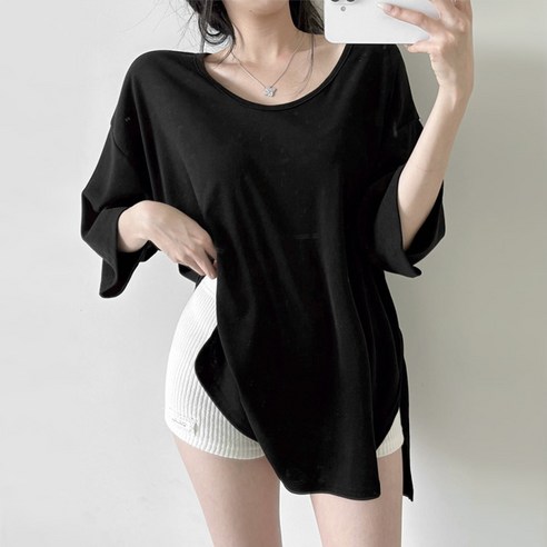 마이쏭 여성 빅사이즈 오버핏 박스티 여리여리 무지 라이프유넥루즈핏반팔티