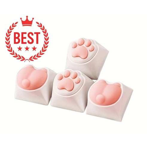 스마트픽 귀여운 핑크 고양이 발가락 키캡 4pcs 고양이발 키보드 실리콘 키캡-핑크 화이트 키캡 4개 세트, 화이트 핑크