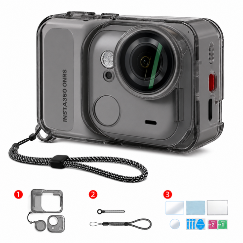 FIXO Insta360 GO Ultra 투명 보호케이스 렌즈커버 + 강화유리 세트, 1개, 블랙 투명 모델