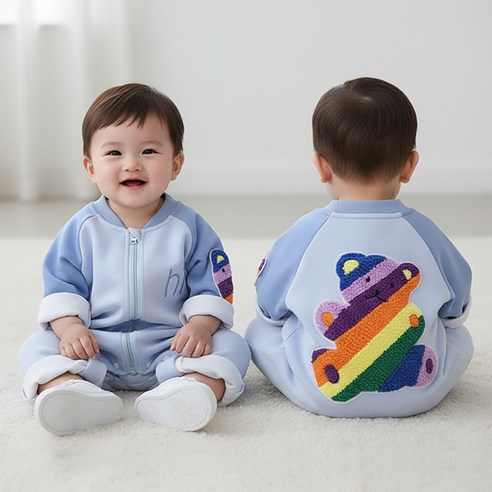 몽실이 무지개곰 집업우주복 유아용 아기 외출복 돌선물 백일선물