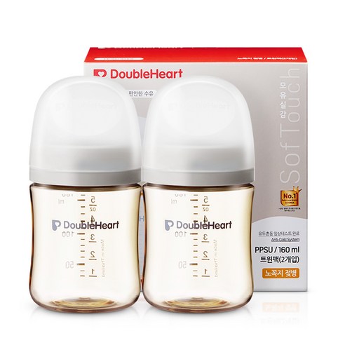 더블하트 모유실감 3세대 PPSU 노꼭지 젖병 트윈팩, 2개, 160ml, 오후의베이지