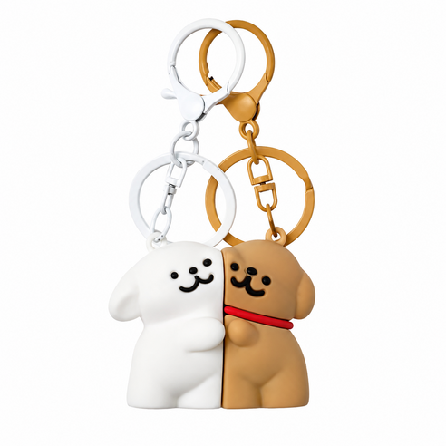 HORTIQUE 포옹하는강아지 귀여운 반쪽강아지 자석키링 커플열쇠고리, 흰둥이+황둥이 SET, 1개
