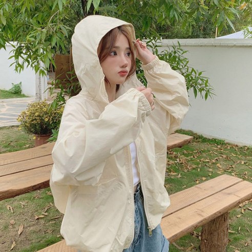 후암마켓 여성 바람막이 후드 집업 점퍼 메쉬안감 경량 윈드자켓 이미지 2
