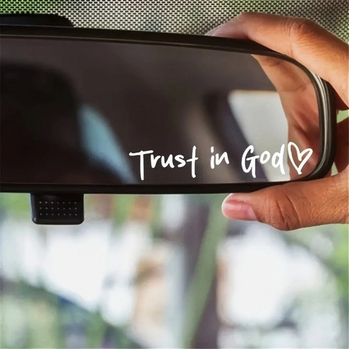 trust in god 기독교 천주교 자동차 레터링 스티커 룸미러 사이드미러 유리 감성 데칼 자동차 스티커, 3개, 화이트