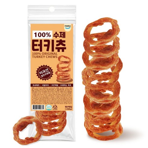 파밀리 강아지 100% 터키츄 칠면조 힘줄, 1개, 100g, 하드링