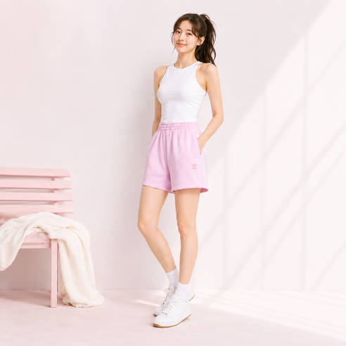 아디다스 여성 핑크 캐주얼 편안한 여름 반바지