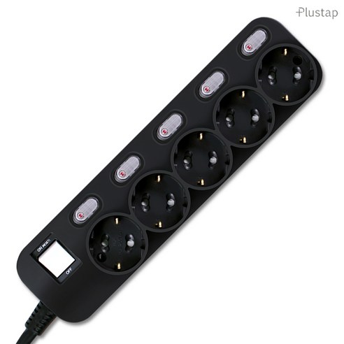 대성 플러스탭 국산 개별스위치 절전 고전압 고용량 멀티탭 5구 16A 250V, 1개, 블랙, 2m
