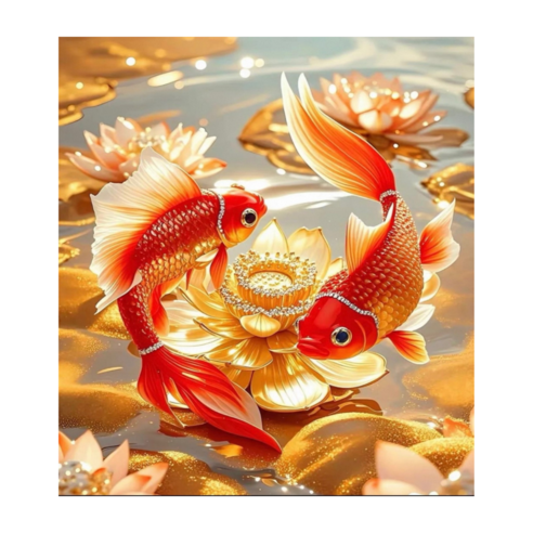스타일하우스 패브릭형 DIY큐빅 3D전체 실측사이즈 40X50CM 보석십자수, 1개, MIX-04 행운잉어