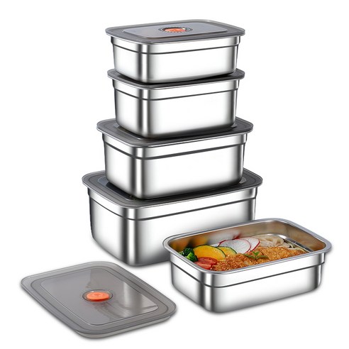 진공스텐 밀폐용기 반찬통 5종 세트, 1200+1500+2200+2500+3800ml, 1세트