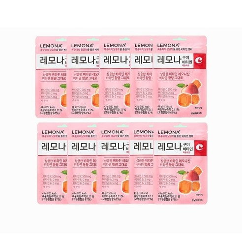 [오렌지팜] 경남제약 레모나 구미 비타민 복숭아맛 비타민젤리, 43g, 10개